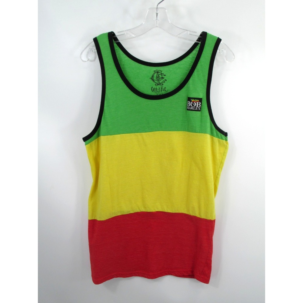 Catch a Fire Bob Marley Mens Rasta Colorblock Tank Top Medium Logo Pullover